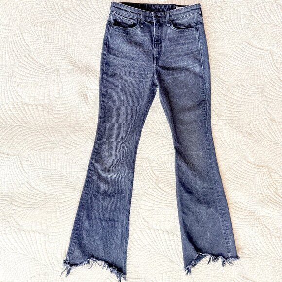 Rag & Bone Nina High Rise Flare Black Onyx Flare Leg Raw Hem Jeans Size 27 - Picture 4 of 15